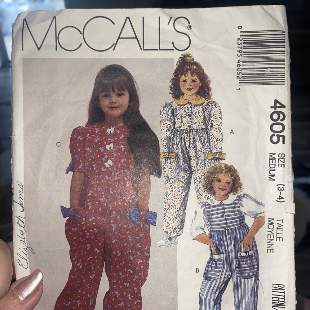 Vintage 1989 Girls Romper McCalls Sewing Pattern 4605 Size 3-4 Cut Complete